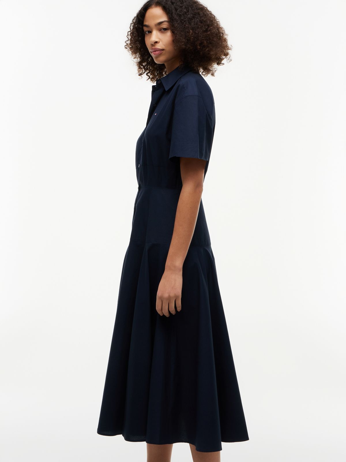 Fit And Flare Poplin Midi Shirt Dress — Blue