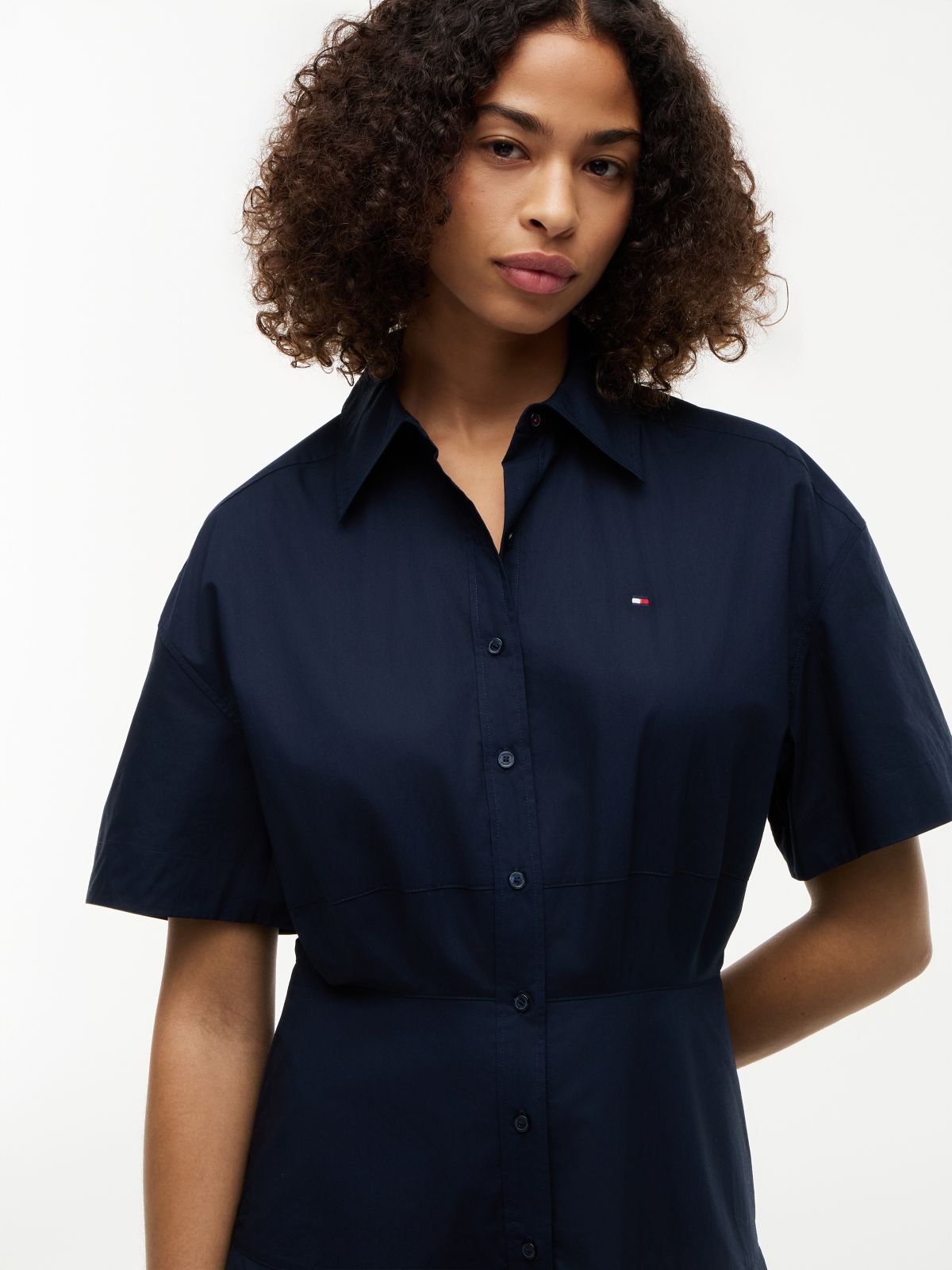 Fit And Flare Poplin Midi Shirt Dress — Blue
