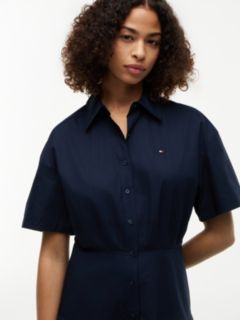 Fit And Flare Poplin Midi Shirt Dress — Blue 3