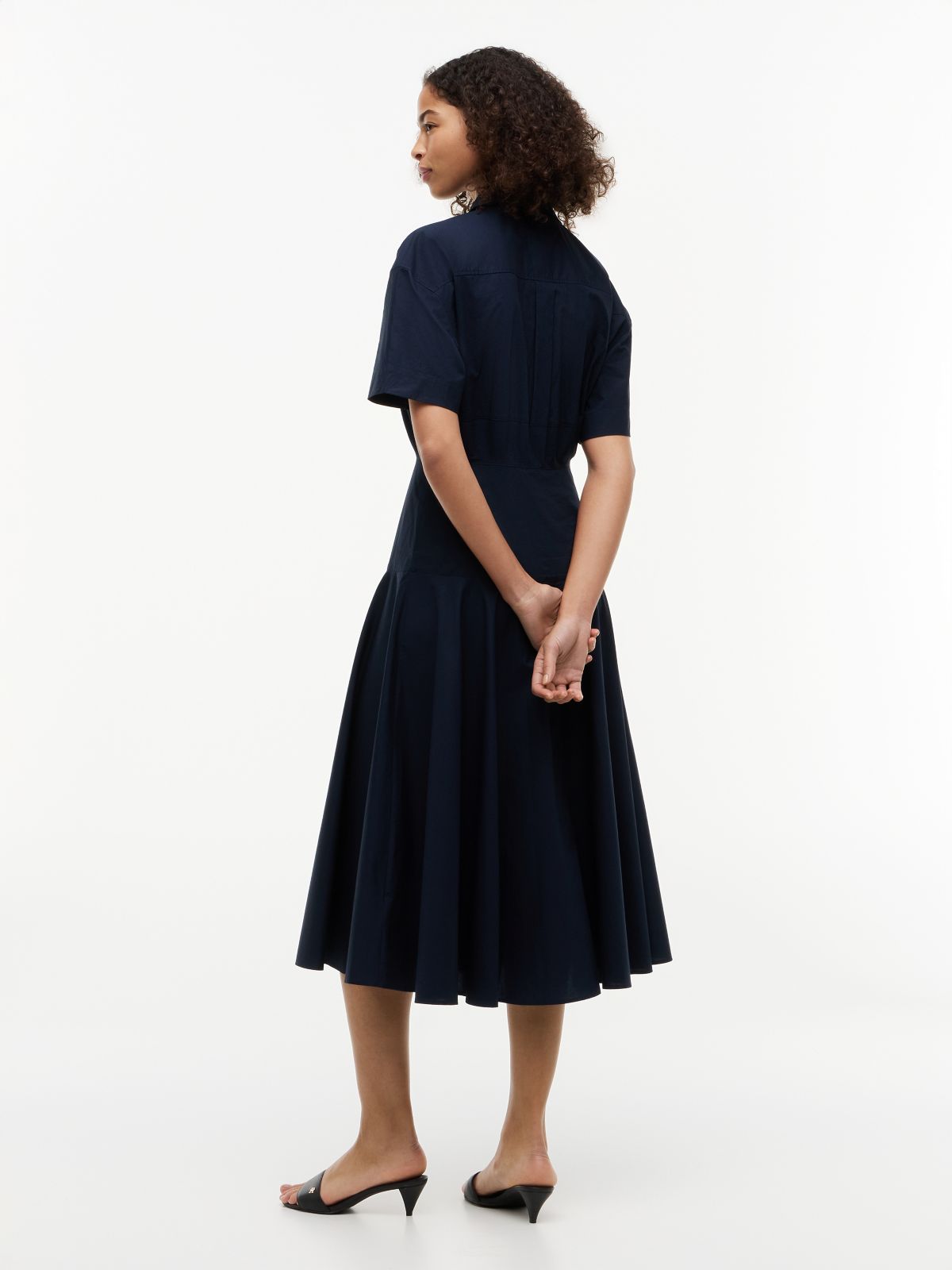 Fit And Flare Poplin Midi Shirt Dress — Blue