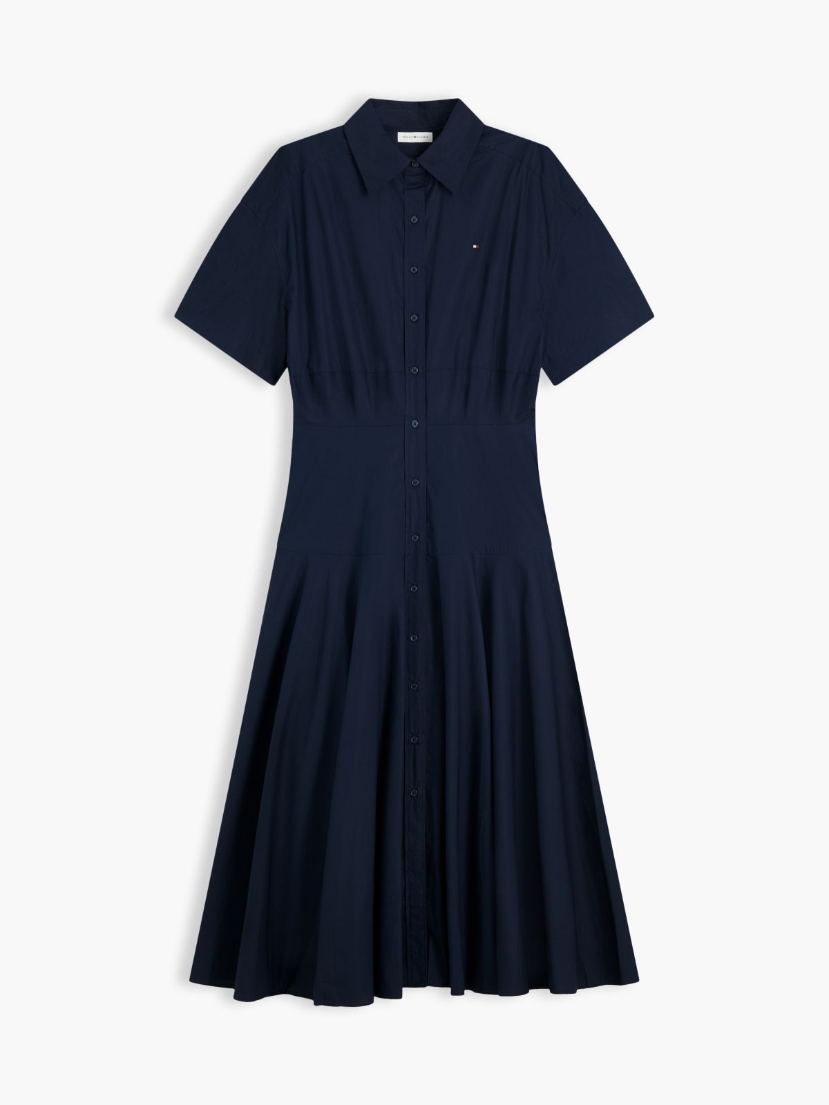 Fit And Flare Poplin Midi Shirt Dress — Blue