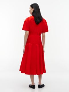 Fit And Flare Poplin Midi Shirt Dress — Red 4