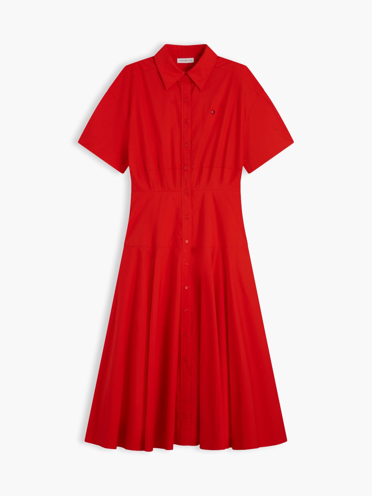 Fit And Flare Poplin Midi Shirt Dress — Red