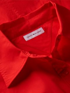 Fit And Flare Poplin Midi Shirt Dress — Red 6