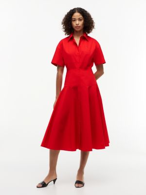 red fit-and-flare-midi-hemdkleid aus popeline für damen - tommy hilfiger