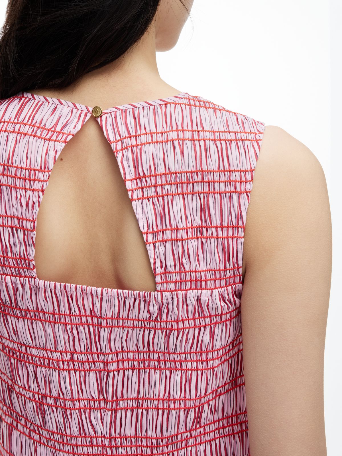 Stripe Smock Sleeveless Fit And Flare Maxi Dress — Pink
