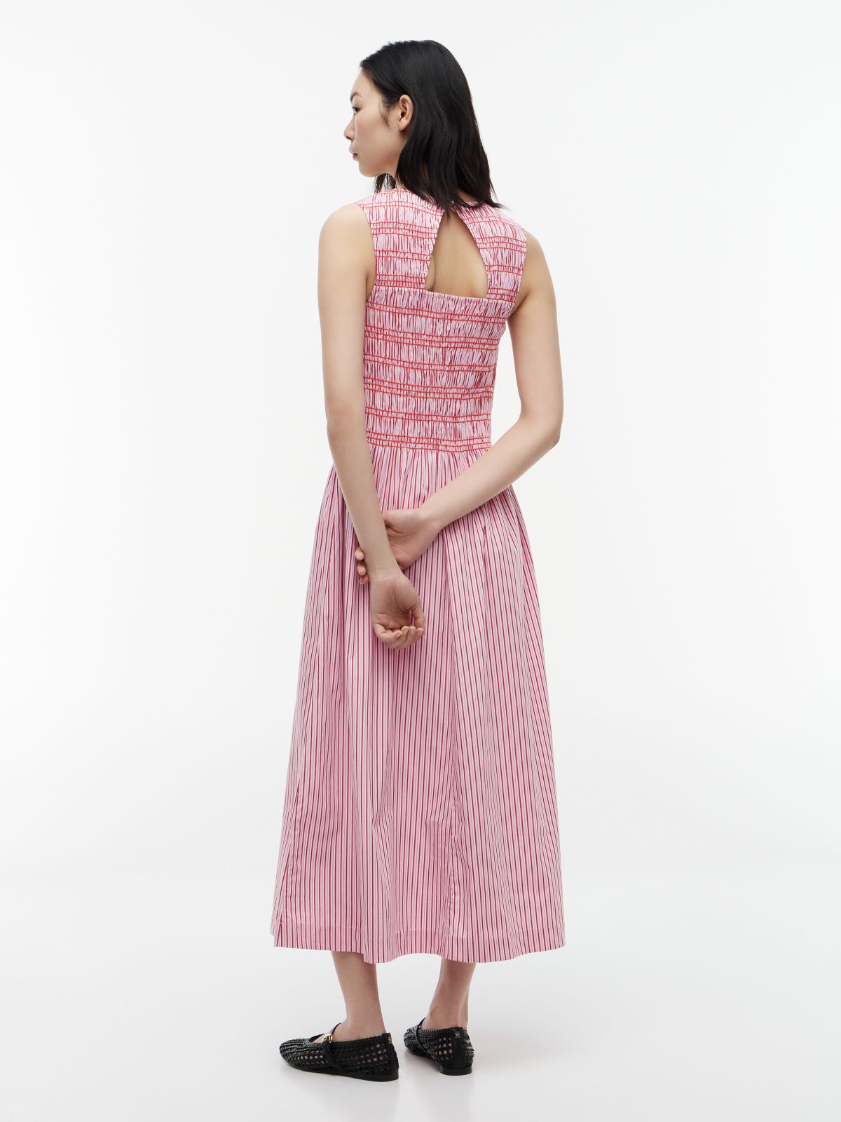 Stripe Smock Sleeveless Fit And Flare Maxi Dress — Pink