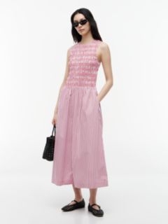 Stripe Smock Sleeveless Fit And Flare Maxi Dress — Pink 1