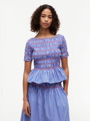 multi smock stripe ruffle boat neck top for women tommy hilfiger