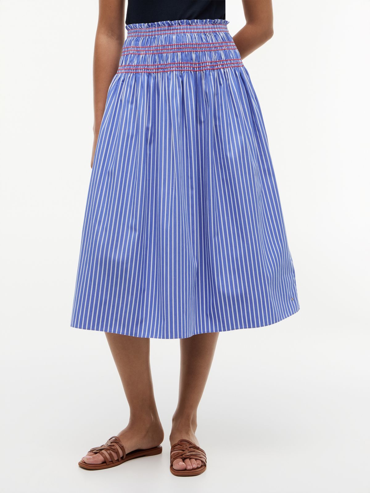 Smock Stripe Topstitch Midi Skirt — Multi