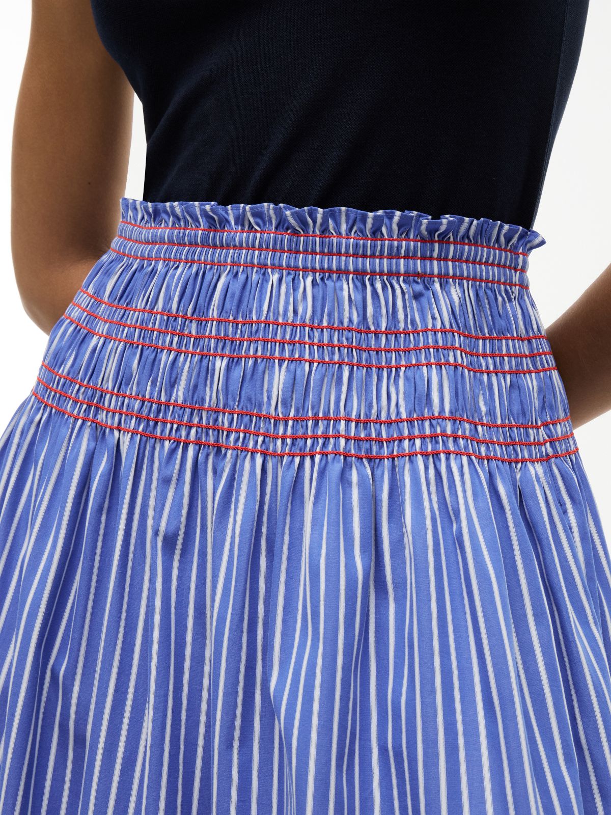 Smock Stripe Topstitch Midi Skirt — Multi