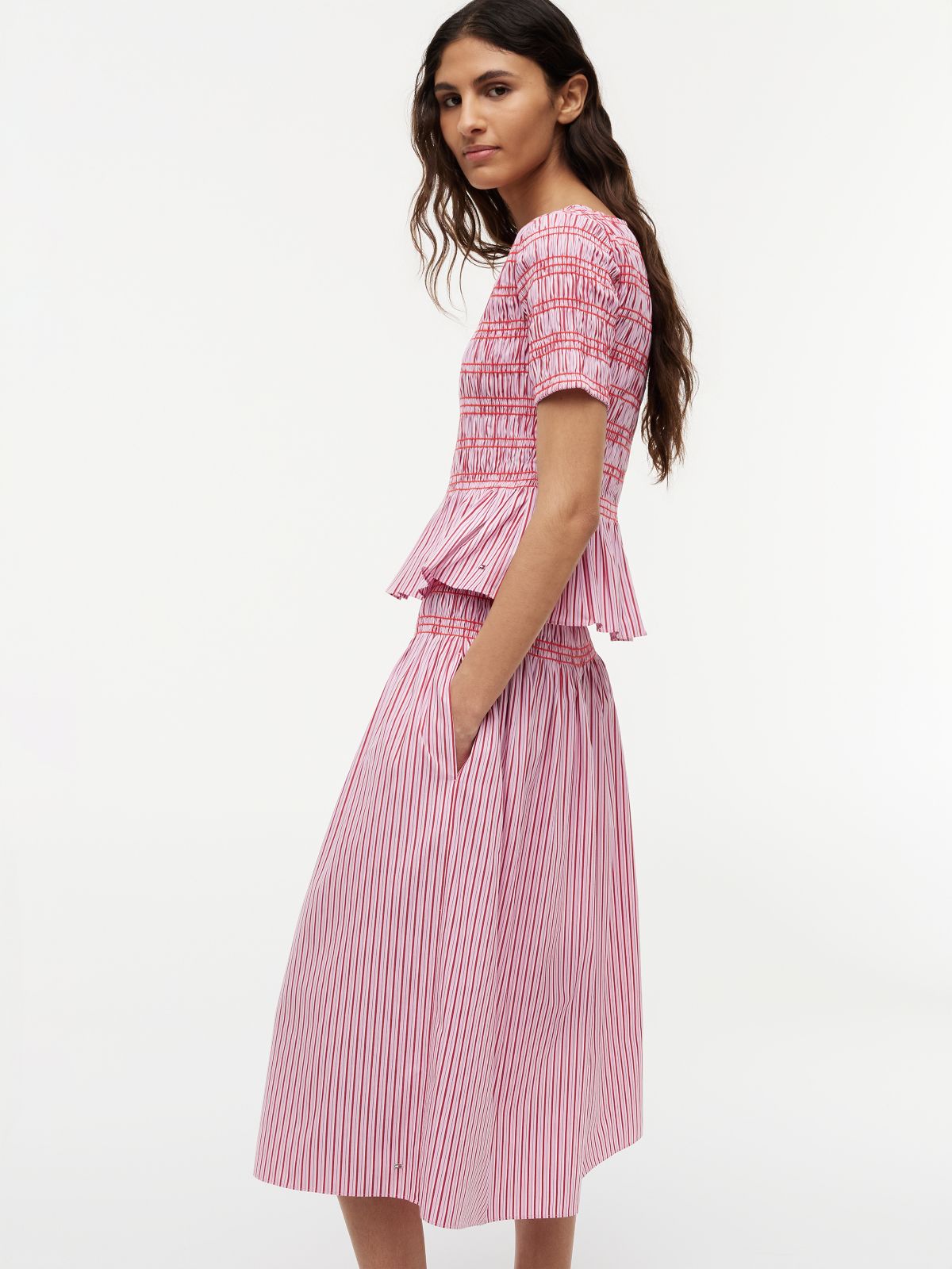Smock Stripe Topstitch Midi Skirt — Multi