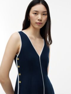 Gold-Tone Button Linen Blend Maxi Dress — Blue 3