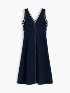 Gold-Tone Button Linen Blend Maxi Dress — Blue 5