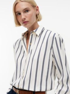 Relaxed Fit Gold-Tone Button Stripe Shirt — Beige 3