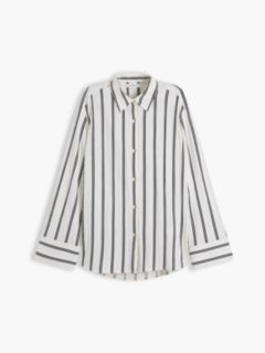 Relaxed Fit Gold-Tone Button Stripe Shirt — Beige 5
