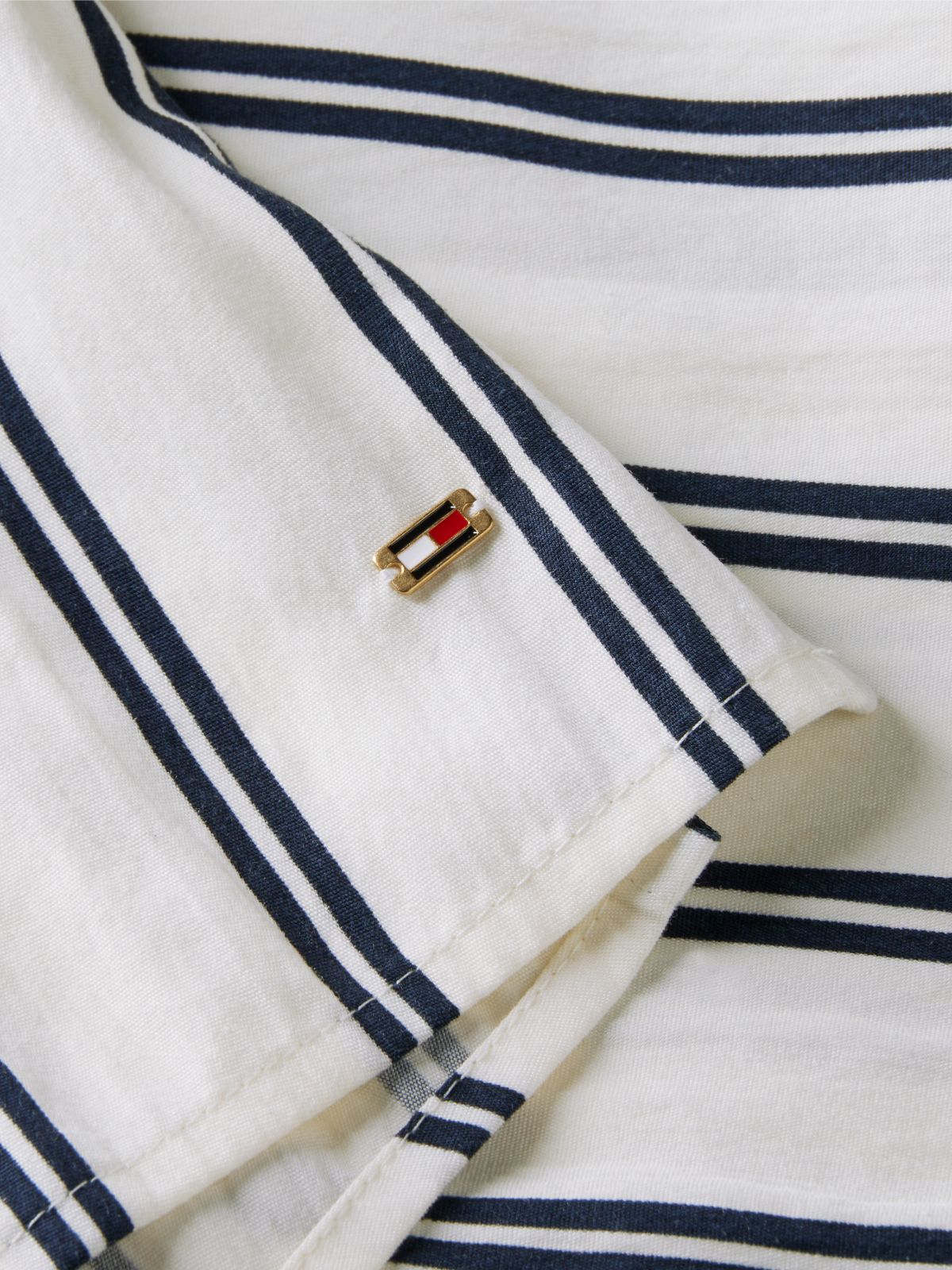 Relaxed Fit Gold-Tone Button Stripe Shirt — Beige