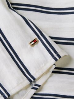 Relaxed Fit Gold-Tone Button Stripe Shirt — Beige 6