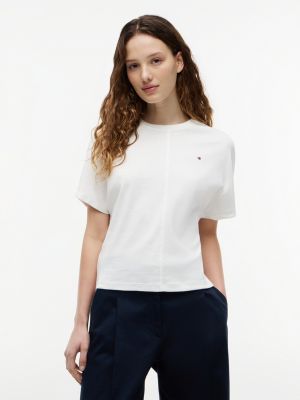 white t-shirt mit fledermausärmeln und rundhals für damen - tommy hilfiger