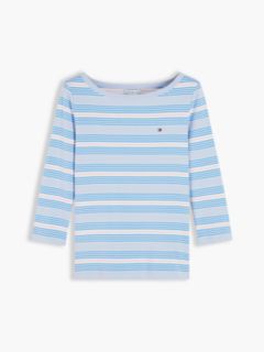 Boat Neck Slim Three-Quarter Sleeve T-Shirt — Blue 5