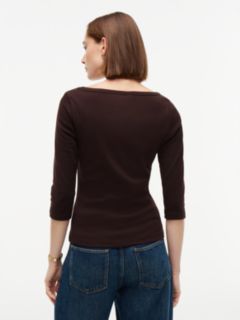 Boat Neck Slim Three-Quarter Sleeve T-Shirt — Brown 4