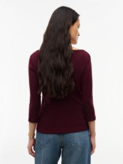 Boat Neck Slim Three-Quarter Sleeve T-Shirt — Red 4