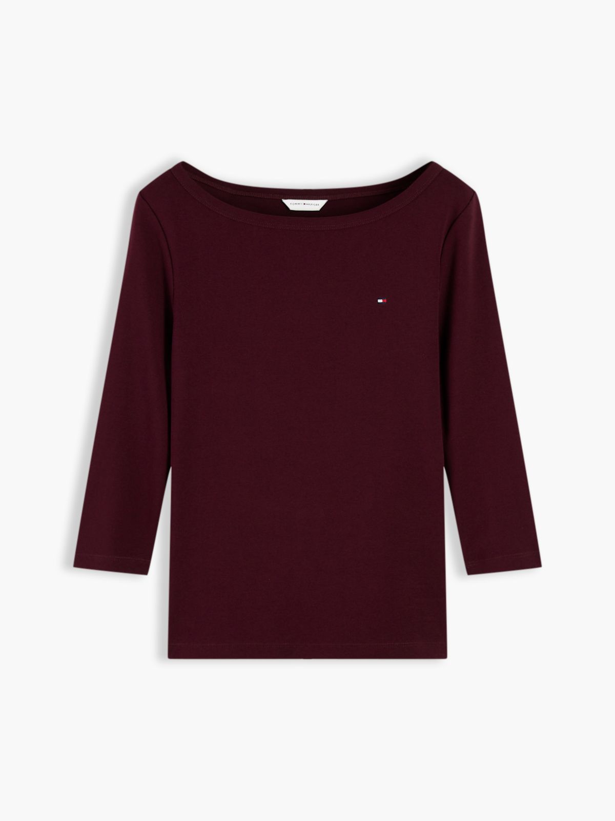 Boat Neck Slim Three-Quarter Sleeve T-Shirt — Red