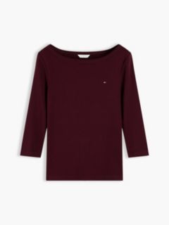 Boat Neck Slim Three-Quarter Sleeve T-Shirt — Red 5