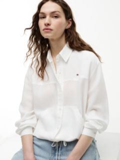 Relaxed Fit Drawstring Shirt With Linen — White 3