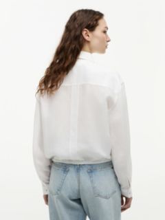 Relaxed Fit Drawstring Shirt With Linen — White 4