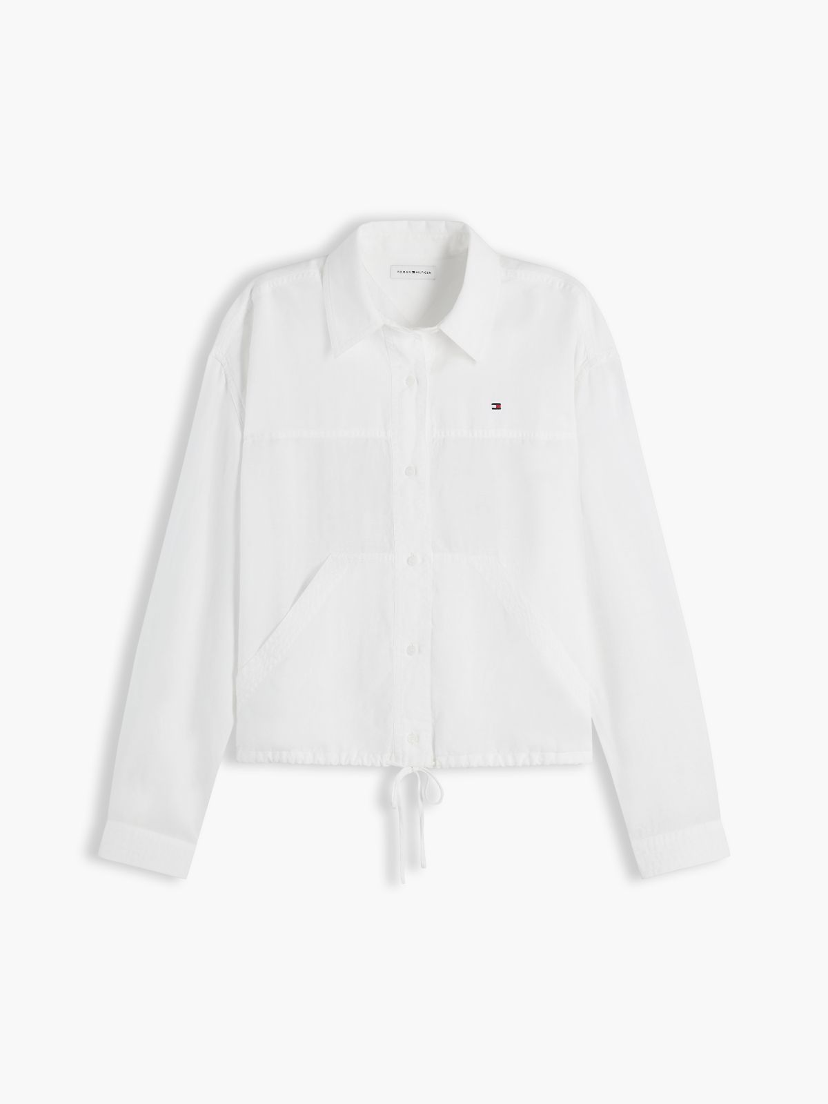 Relaxed Fit Drawstring Shirt With Linen — White