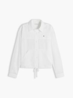 Relaxed Fit Drawstring Shirt With Linen — White 5