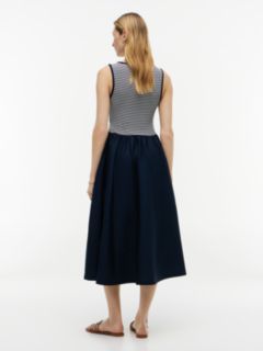 Gold-Tone Button Slim Mixed Midi Dress — Blue 4