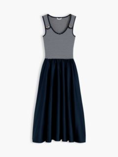 Gold-Tone Button Slim Mixed Midi Dress — Blue 5