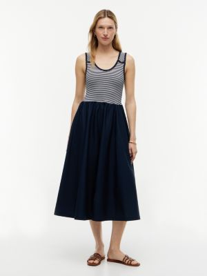 blue gold-tone button slim mixed midi dress for women tommy hilfiger