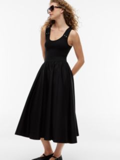 Gold-Tone Button Slim Mixed Midi Dress — Black 3