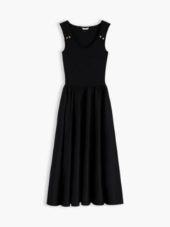 Gold-Tone Button Slim Mixed Midi Dress — Black 5