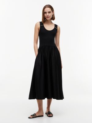 black gold-tone button slim mixed midi dress for women tommy hilfiger