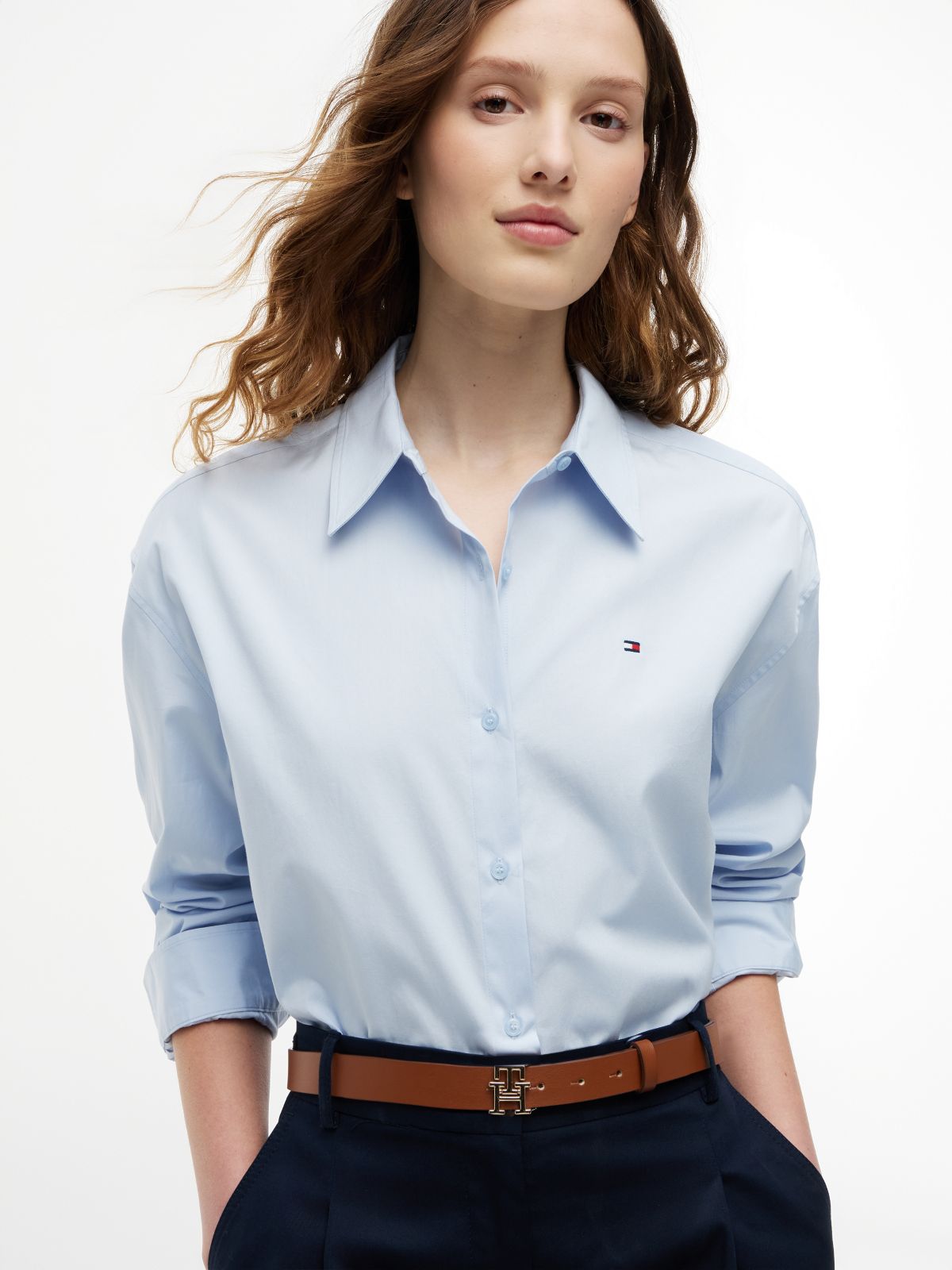 Boxy Fit Poplin Shirt — Blue