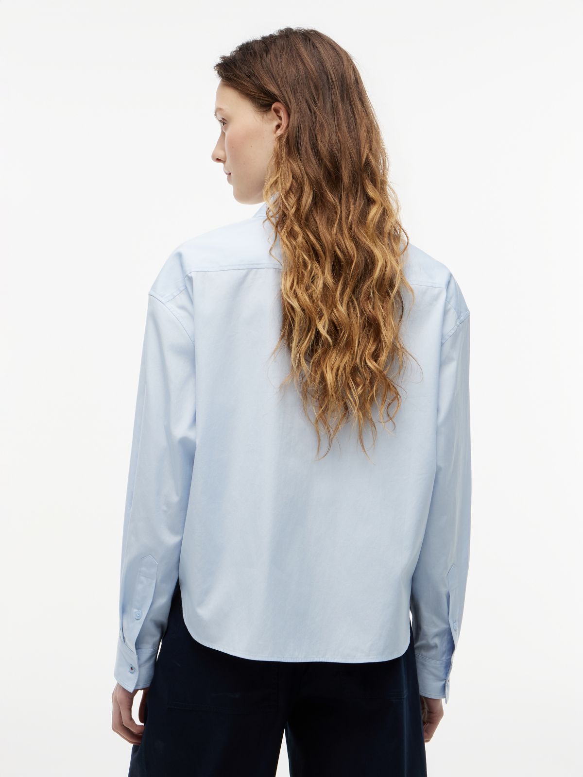 Boxy Fit Poplin Shirt — Blue