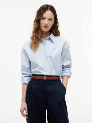 blue boxy fit poplin shirt for women tommy hilfiger