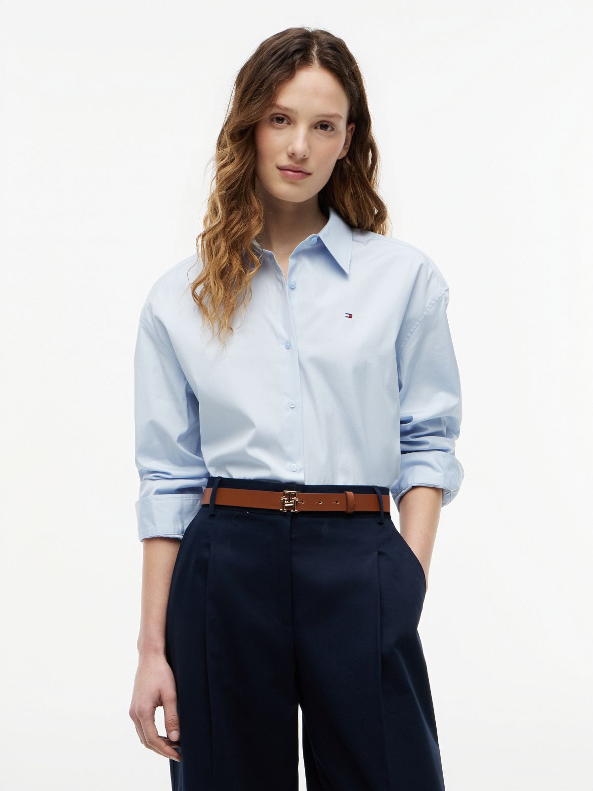 Boxy Fit Poplin Shirt — Blue