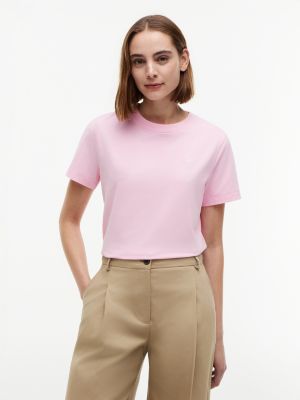pink logo embroidery crew neck t-shirt for women tommy hilfiger