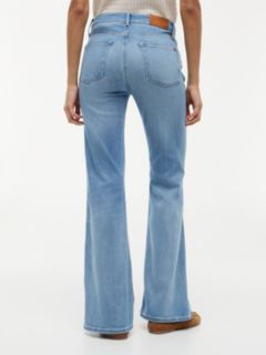 Whiskered Mid Rise Flared Jeans — Blue 4
