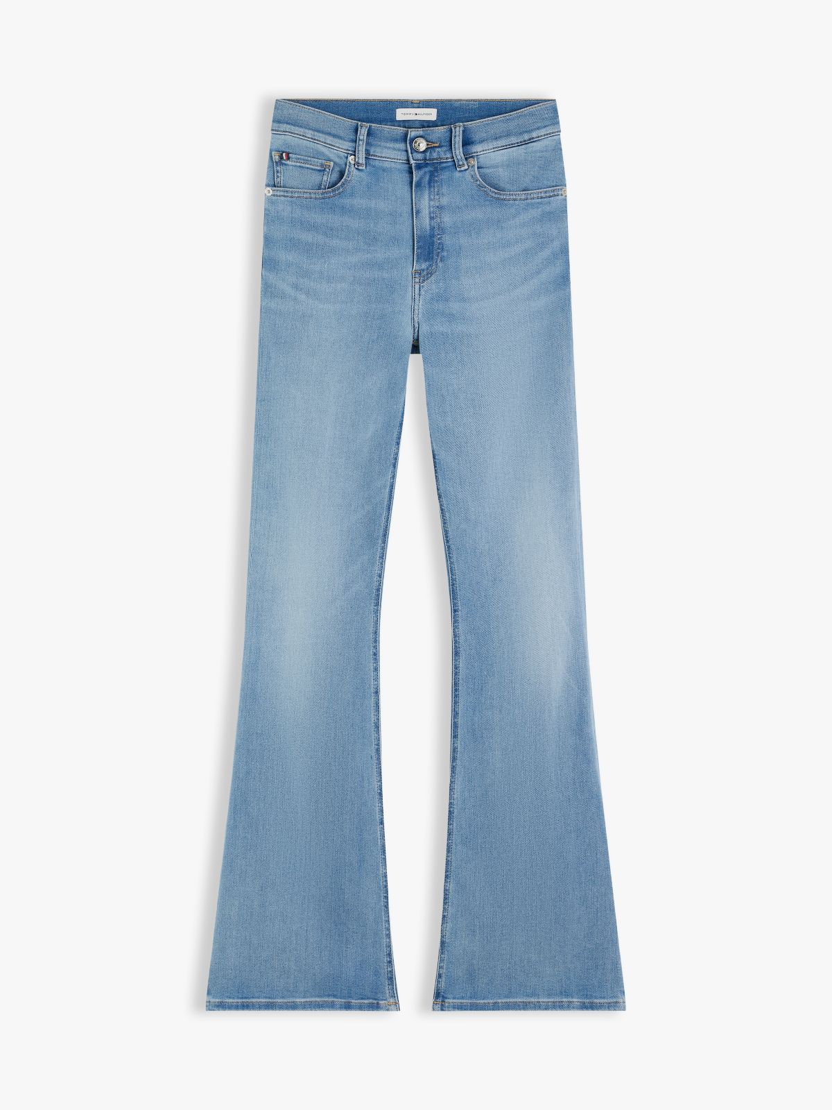 Whiskered Mid Rise Flared Jeans — Blue