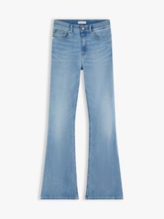 Whiskered Mid Rise Flared Jeans — Blue 5