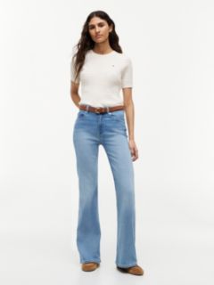 Whiskered Mid Rise Flared Jeans — Blue 1