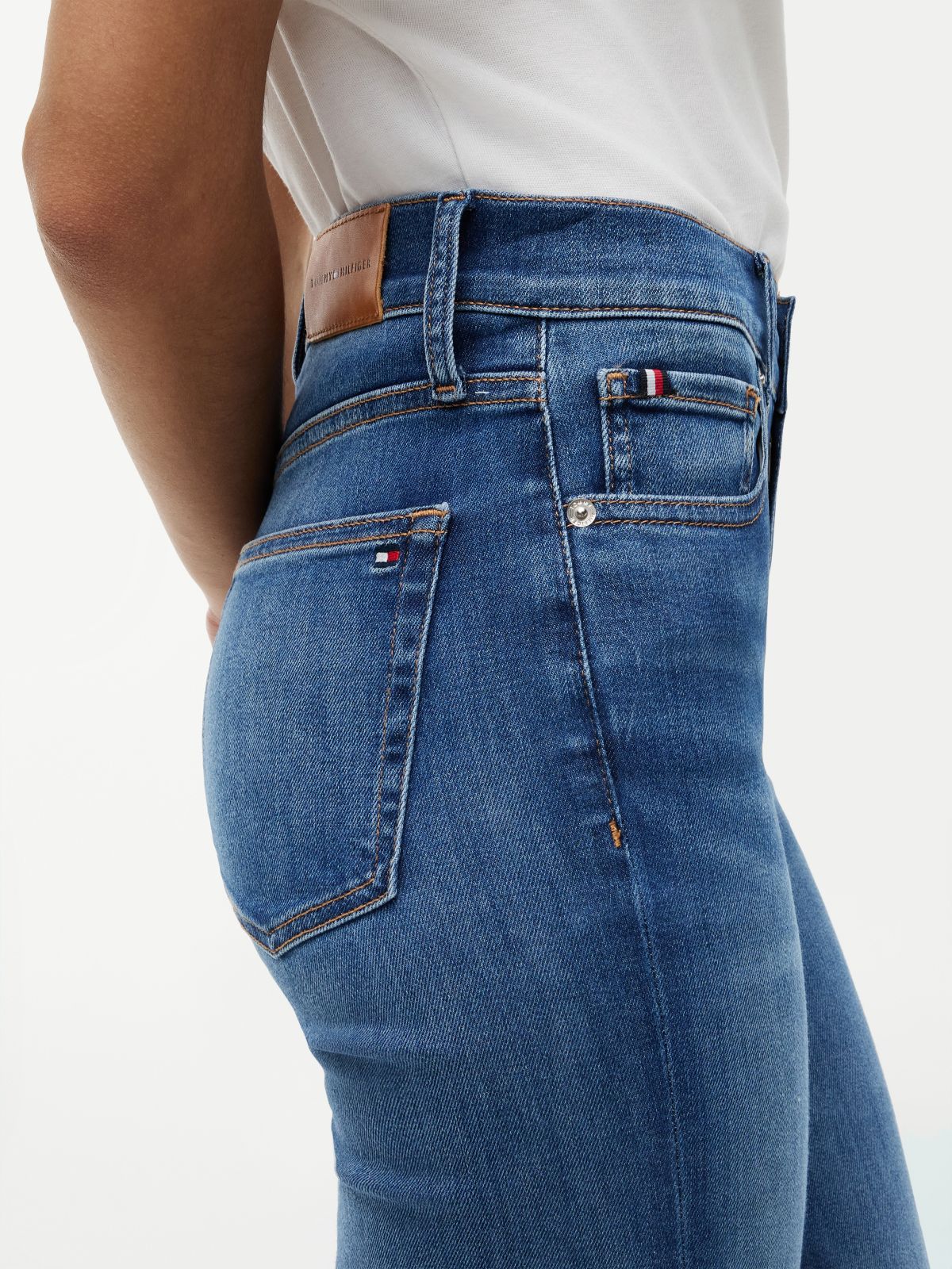 Whiskered Mid Rise Flared Jeans — Blue