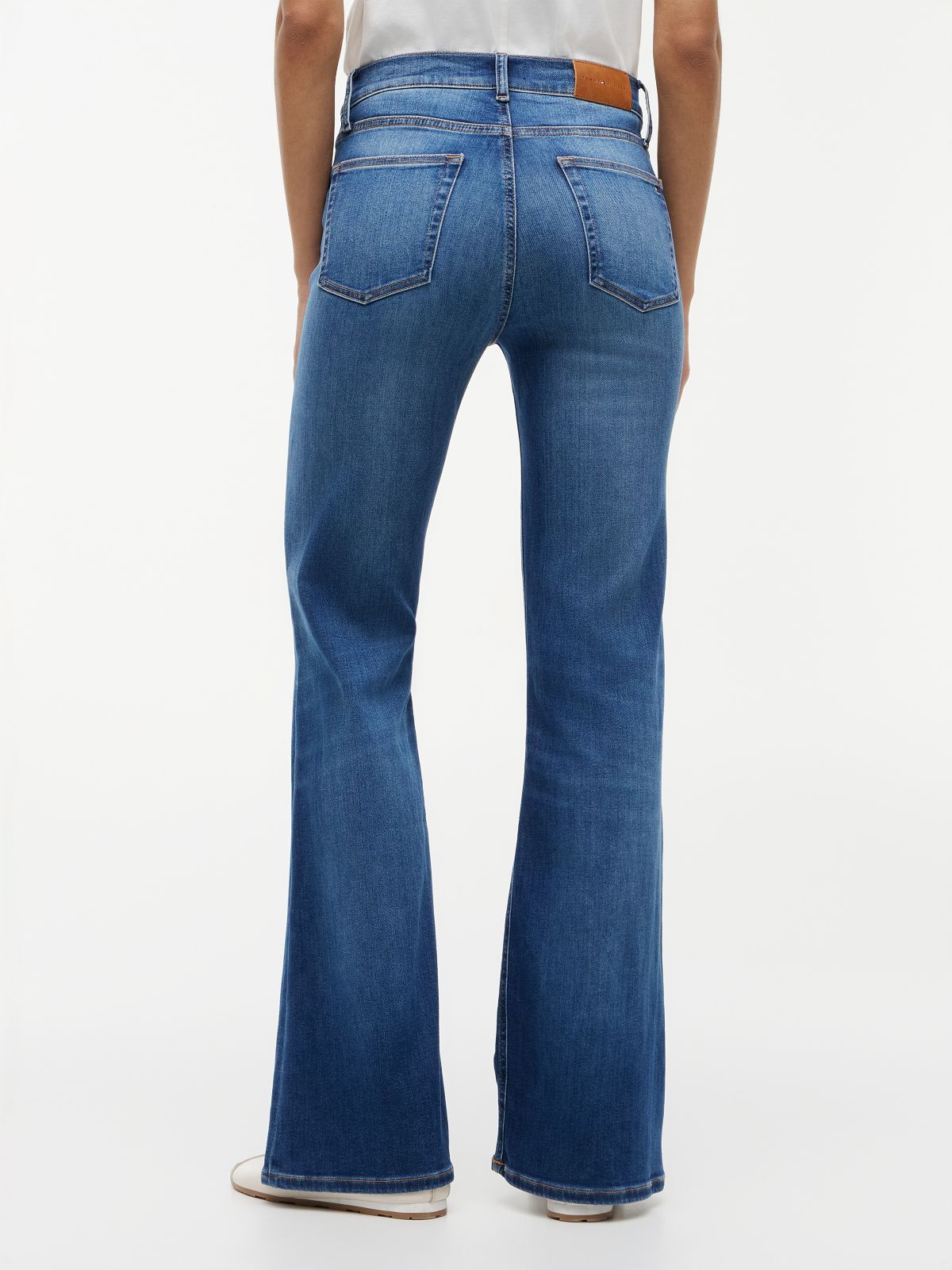 Whiskered Mid Rise Flared Jeans — Blue