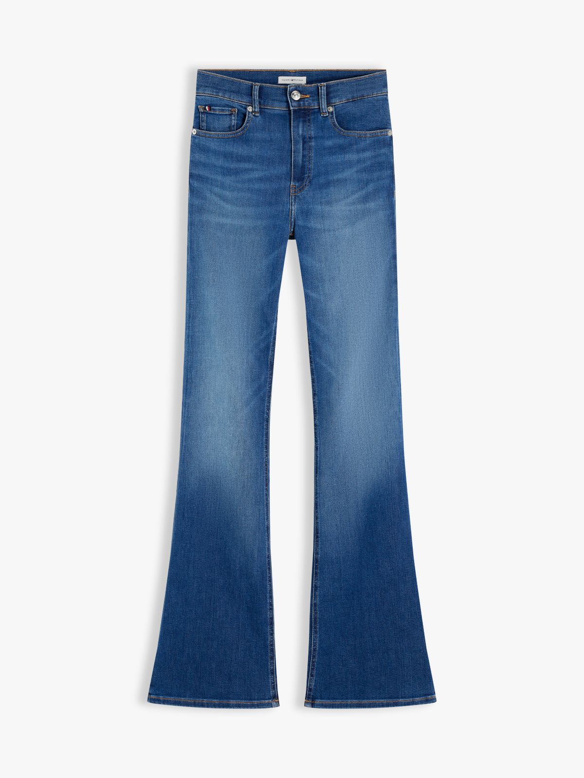 Whiskered Mid Rise Flared Jeans — Blue